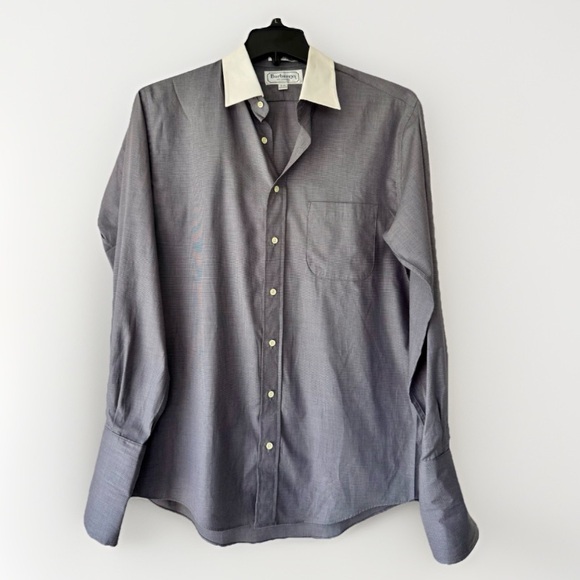 Vtg Burberry Gray Button Up Shirt 16-34 French Cuffs Made In USA 1980s As Is - Picture 1 of 6
